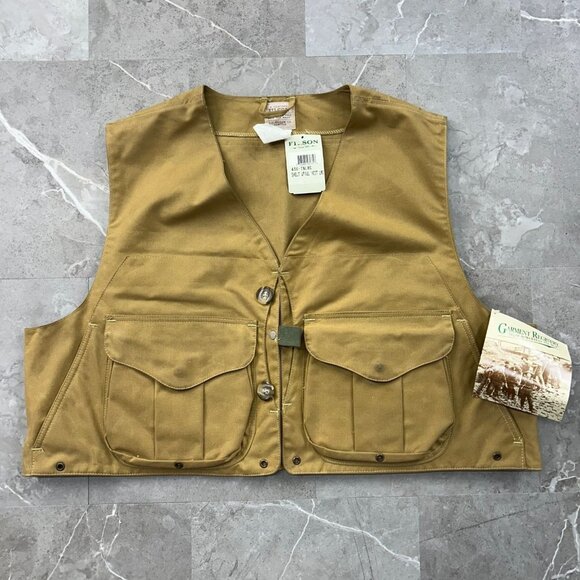 90s Vintage Filson Hunting Vest Mens Large Half Moon Waterfowl Waxed Canvas - Picture 1 of 16